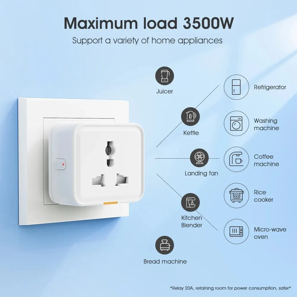 Tuya Smart Home Wireless WIFI Plug Socket UK EU US Universal 16A Travel Universal Conversion Socket Outlet Power Monitor Timer