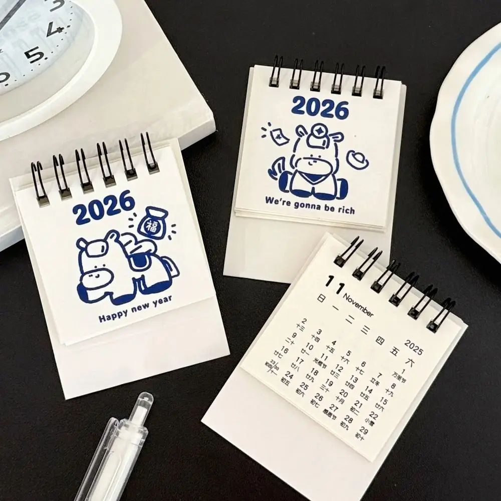 New Mini 2026 Desk Calendar Portable Cartoon Monthly Planner Calendar Plan Book Desktop Ornaments