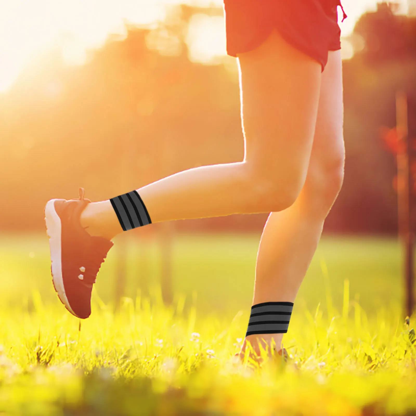 1Pair Reflective Cycling Ankle Leg Straps Elastic Pant Bands Durable Safety Bands for Bike Riding Camping Climbing