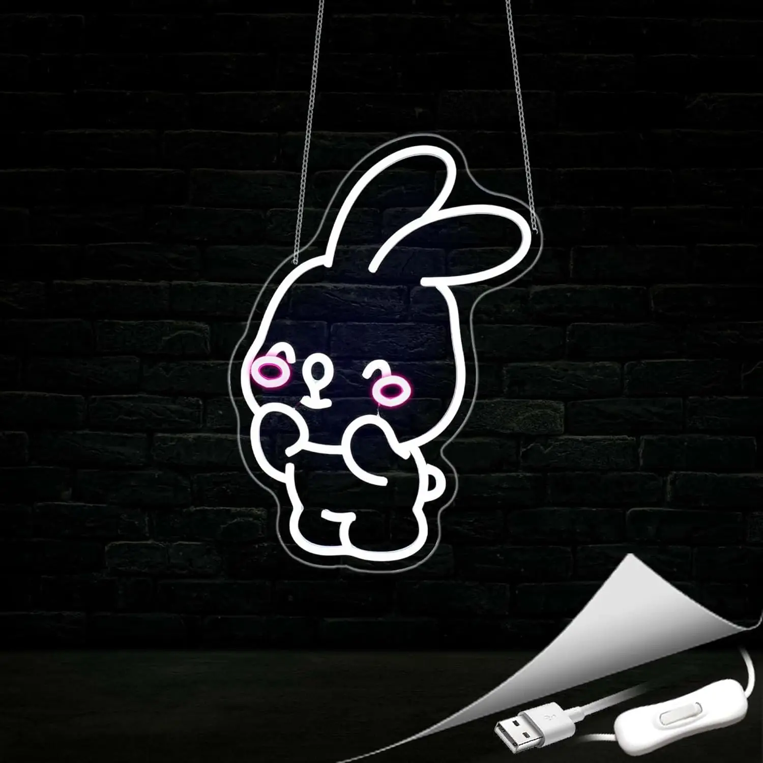 Rabbit Neon Sign for Wall Decor Neon Light Up Signs Home Decor for Bedroom Club Party Bar Shop USB Power with Dimmable Switch
