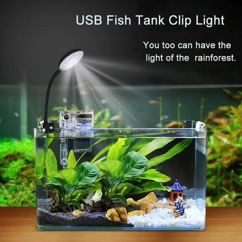 USB Aquarium LED Lamp Fish Tank Light Decor Aquatic Plant Multiple Modes Dimmable Lightness Full Spectrum Mini Clip Light 5V