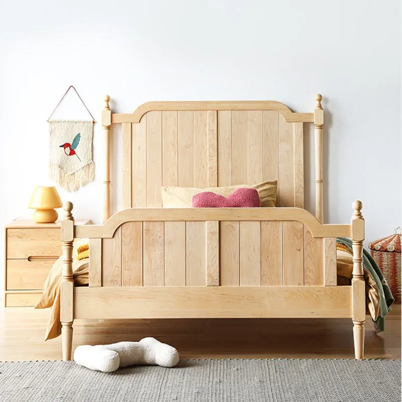 for North American Hard Maple Solid Wood Children Bed for Boys and Girls Bedroom Cherry Oak Log American Princess Single Bed