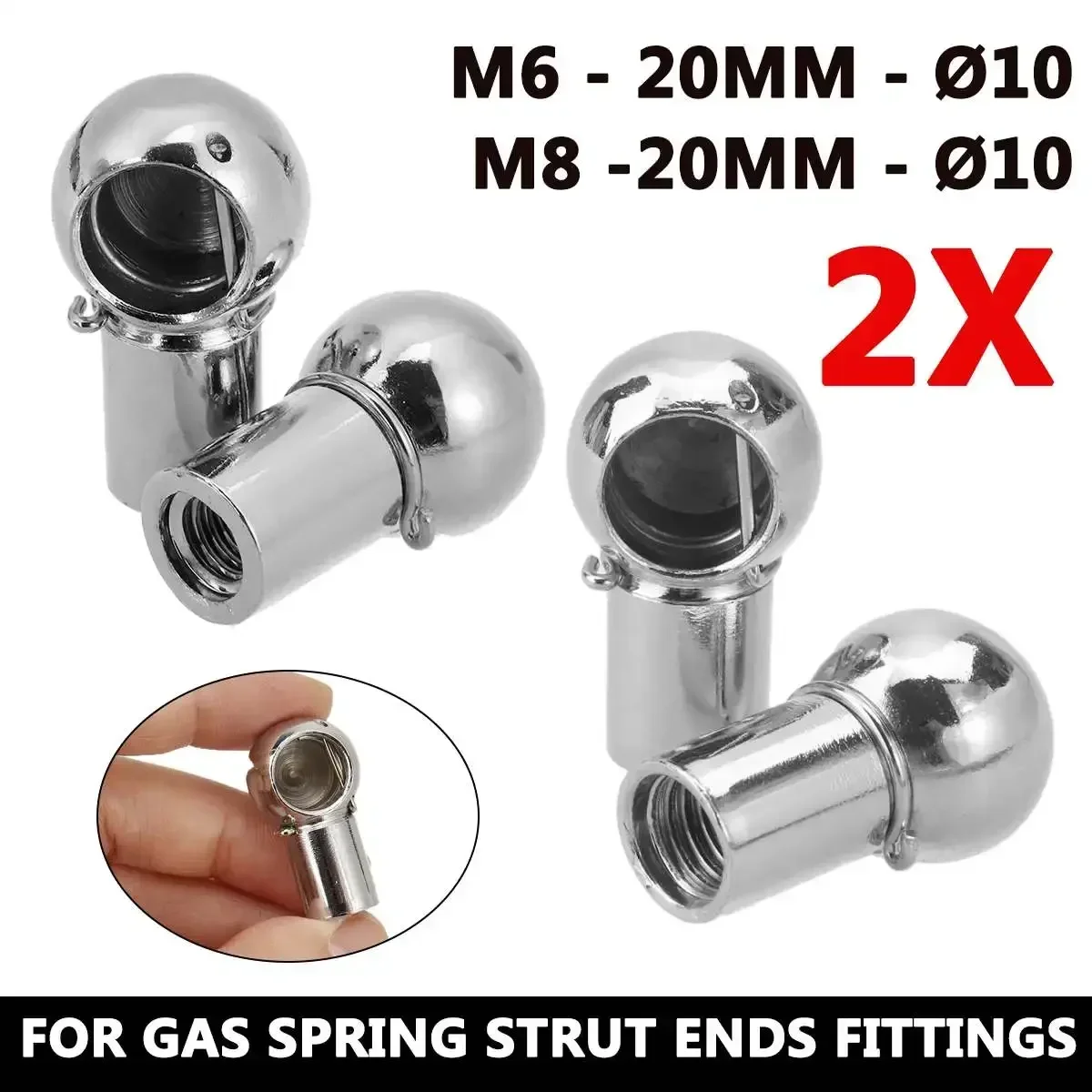 Universal 2pcs Silver M6 M8 Boot Bonnet Trunk Gas Strut End Fitting Ball Pin Joint Valve Spring Holders