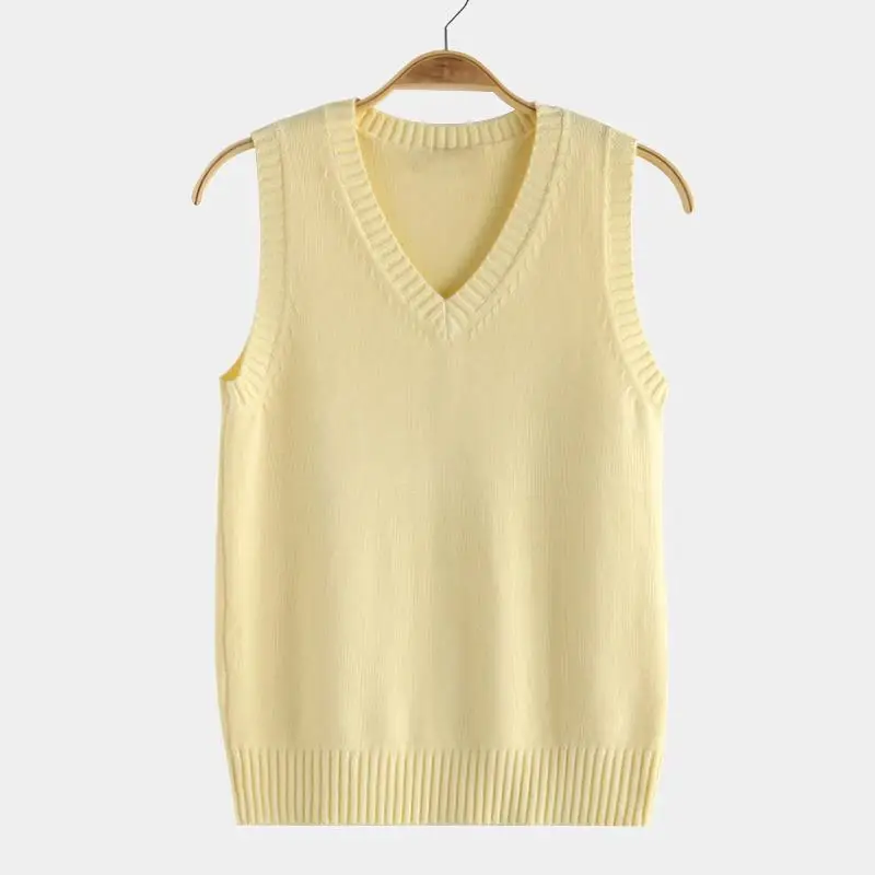 Women V-neck Sweater Vest Fashion Thin Solid Casual Outer Wear Knitted Sleeveless Warm Pullover Preppy Style Simple Tank Top