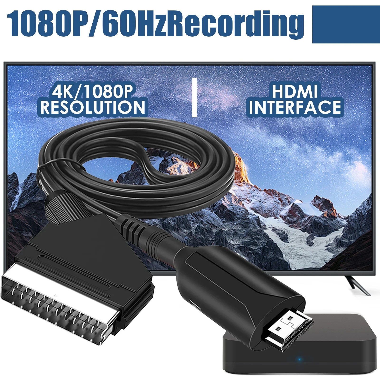 Powice Scart to HDMI Adapter Converter 1080P HD Video Audio Upscale NTSC/PAL Compatible for HDTV STB VHS Xbox PS3 DVD Sky Box