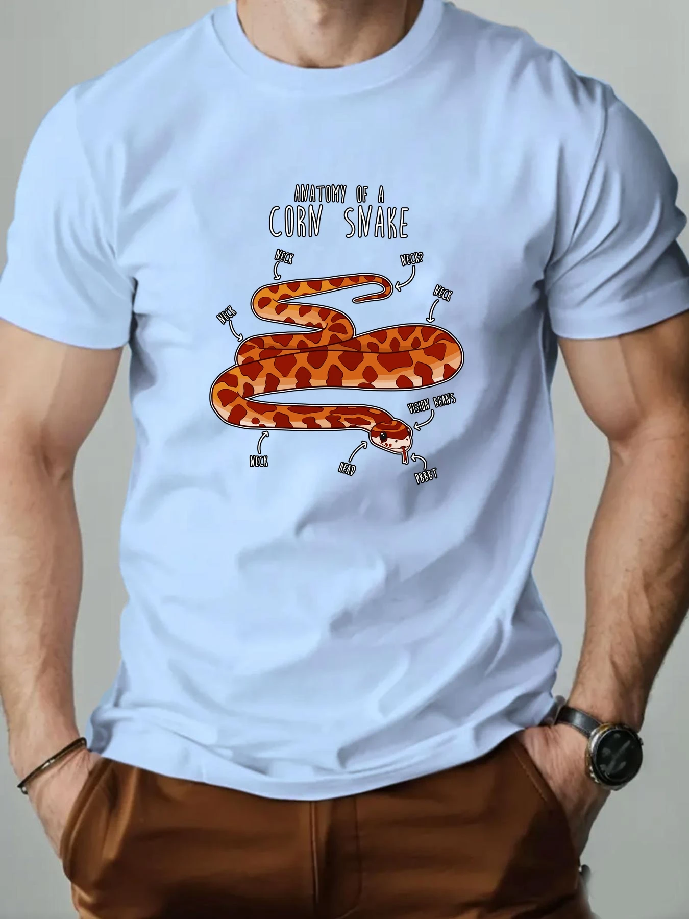 Men's T-Shirt 100% Cotton Cartoon Animal Snake Print Summer Oversized Round Neck Breathable Casual Short Sleeve Fashion T Shirt
