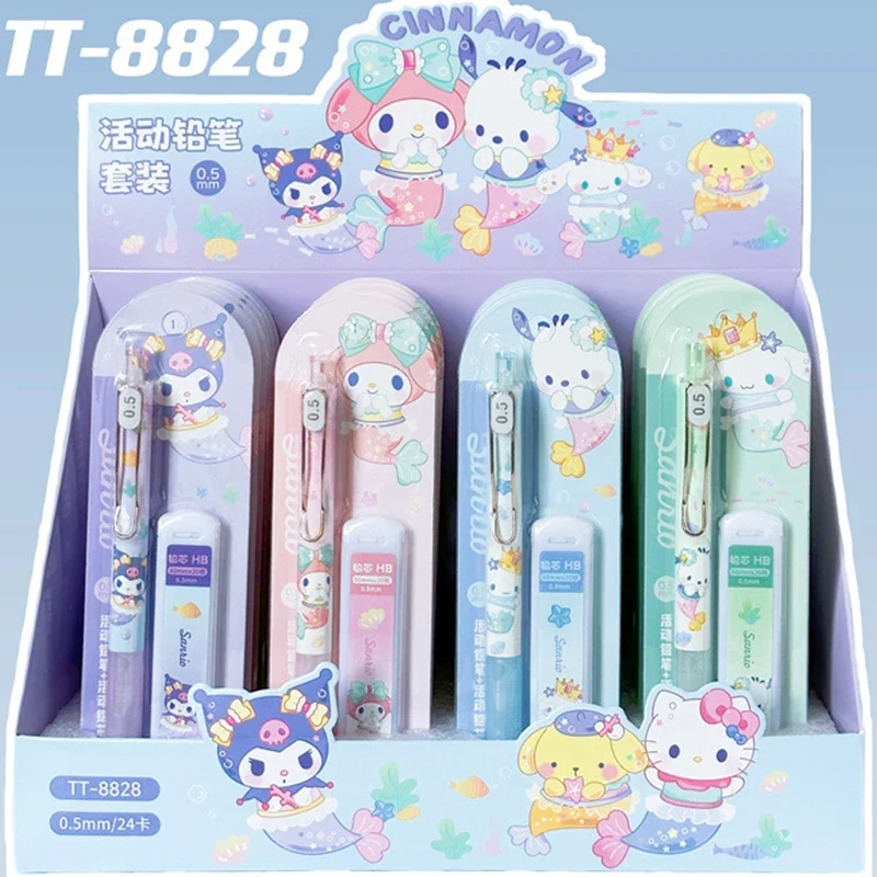 2023 Sanrio Cinnamoroll Pochacco kuromi Mymelody Mermaid Cute  Mechanical Pencil Lead Set Students Stationery Pupil School Kids