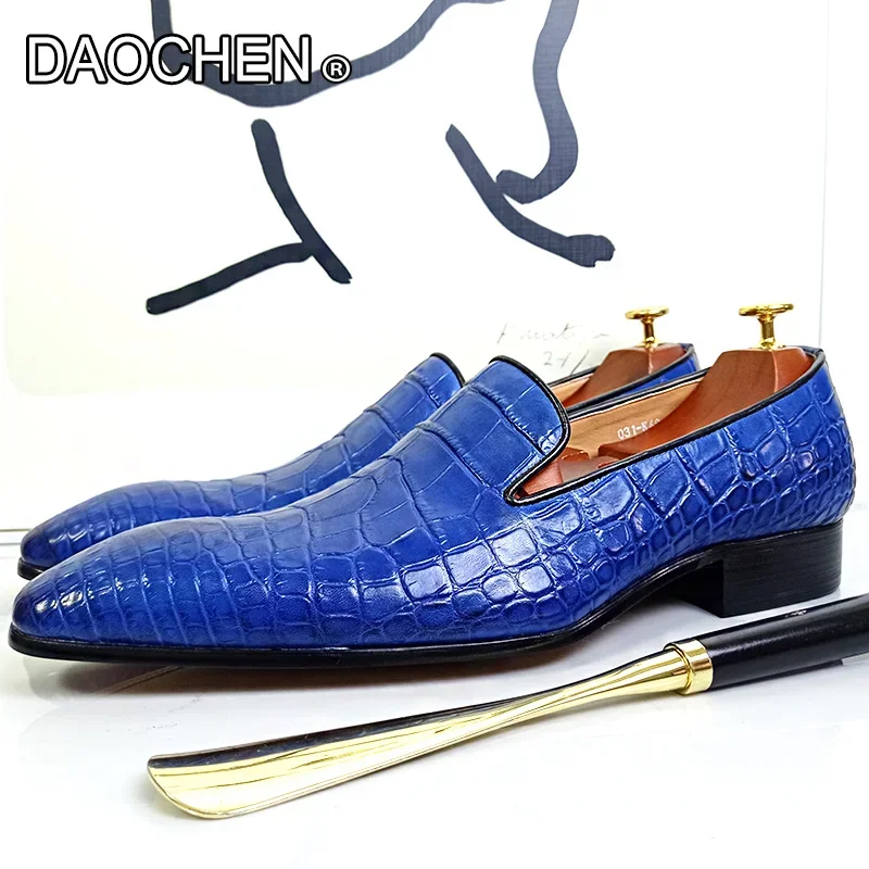 LUXURY BRAND MEN LOAFERS SHOES BLUE BLACK SUMMER SLIP ON SHOE CASUAL MEN DRESS SHOES WEDDING OFFICE LEATHER SHOE FOR MEN