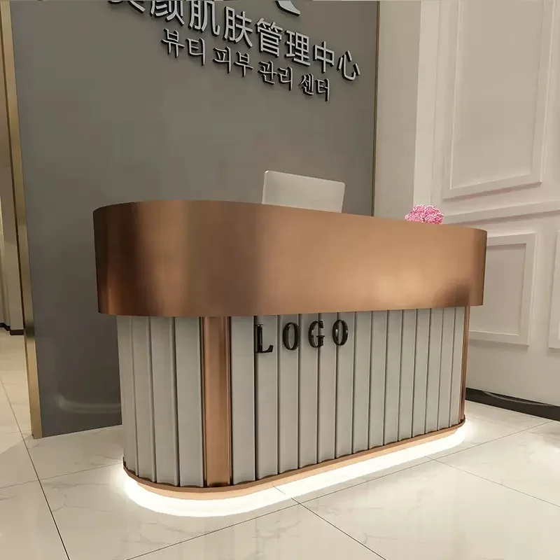 FashionableModern Cash Table Register Wooden Counter Cashier Desk Store Boutique Gold Checkout Counters Reception Desks for Sale