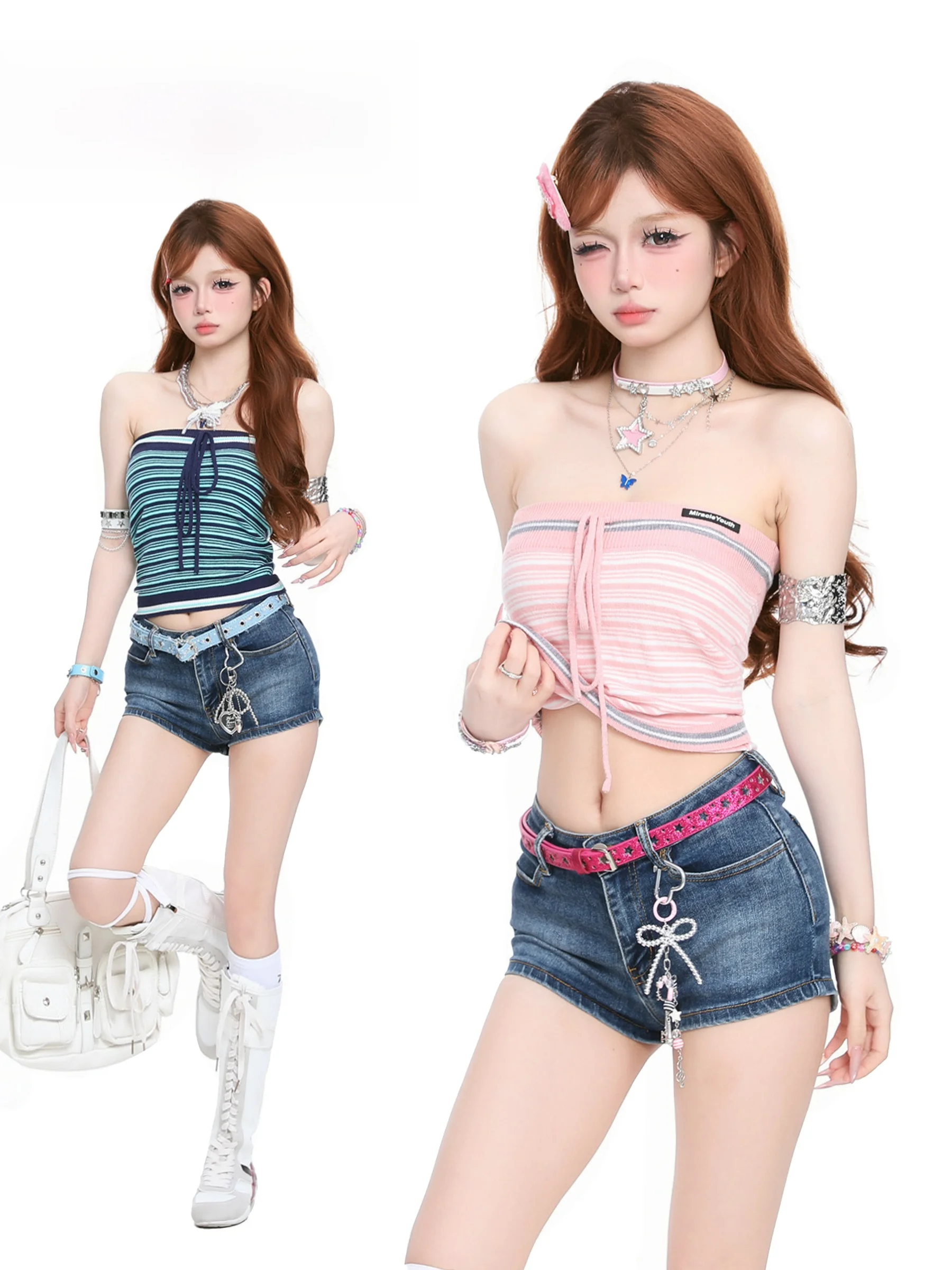 

BASTERDS Striped Knitted Tube Top Vest Women Summer Tie Design Sleeveless Shirt Sexy Style Slim Fit High Elasticity Short Length
