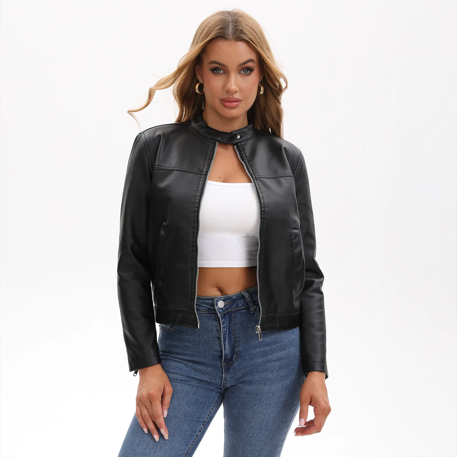 Women Coats Faux Leather Jackets Stand Collar Pu Coat Work Y2k Punk Streetwear Jacket Zipper Casual Outerwear Autumn Winter