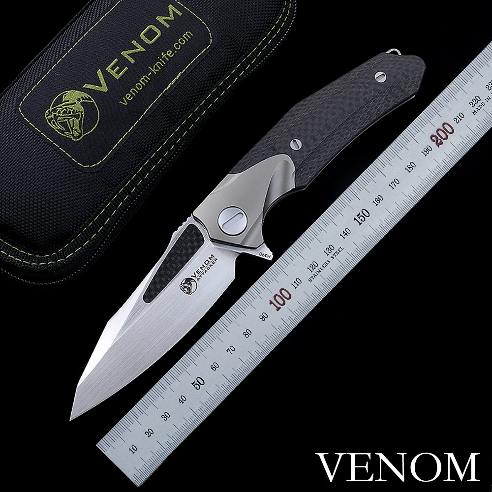 

Tactical Knife Kevin Venom M390 Titanium Knife Handmade Wire Drawing Blade Carbon Fiber Handle Camping Survival Tools