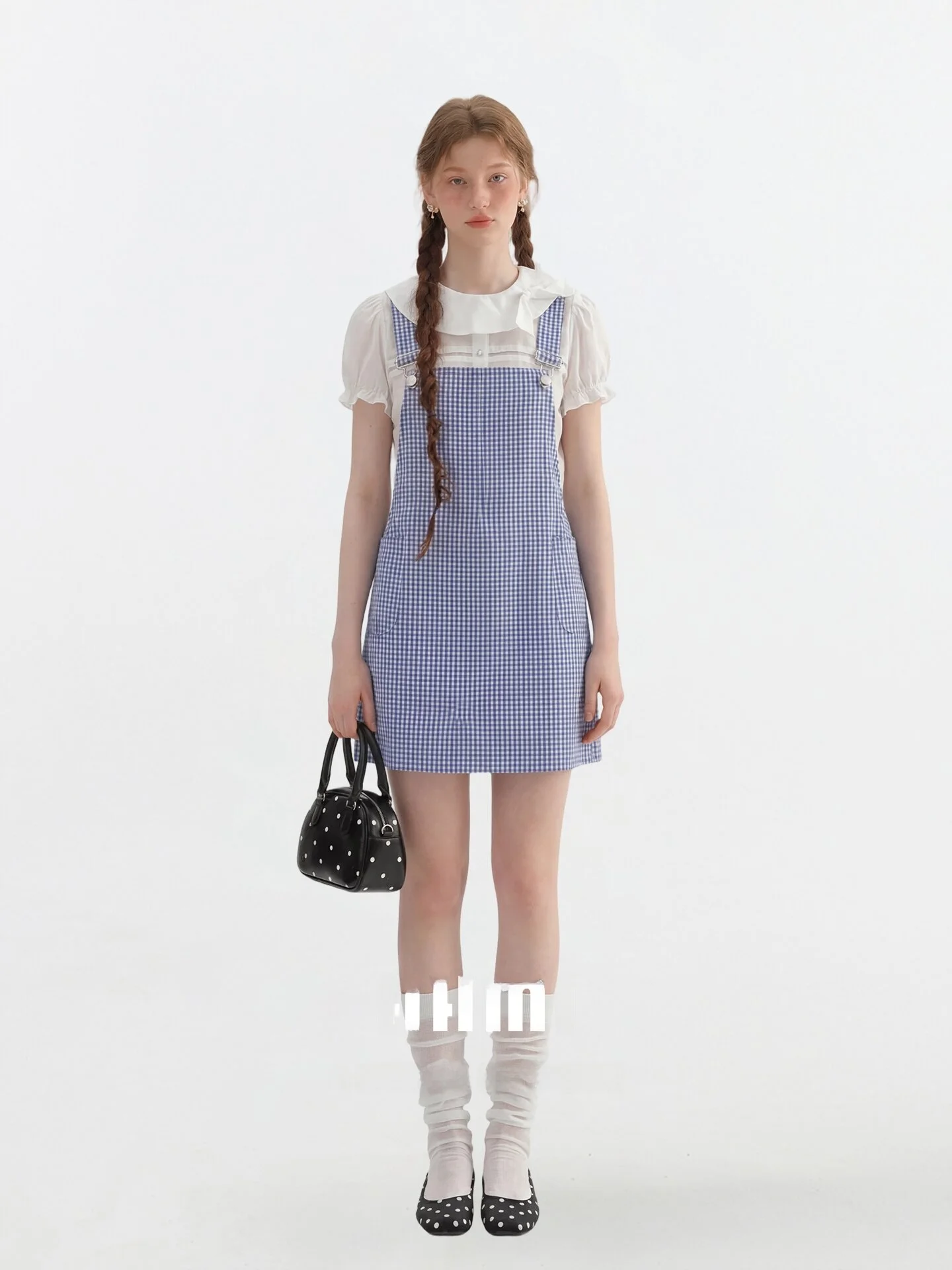 

AHMI College Style Oxygen Feel Blue White Plaid Strap Dress Summer New Loose Sleeveless Women's Dress Skin-friendly Breathable
