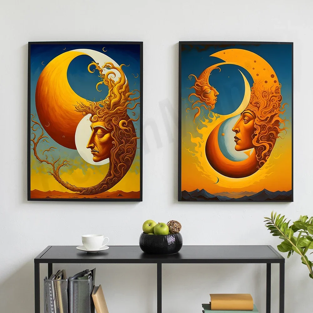 Salvador Dali style moon poster, abstract poster, surreal style printable abstract art exhibition poster, modern decoration,