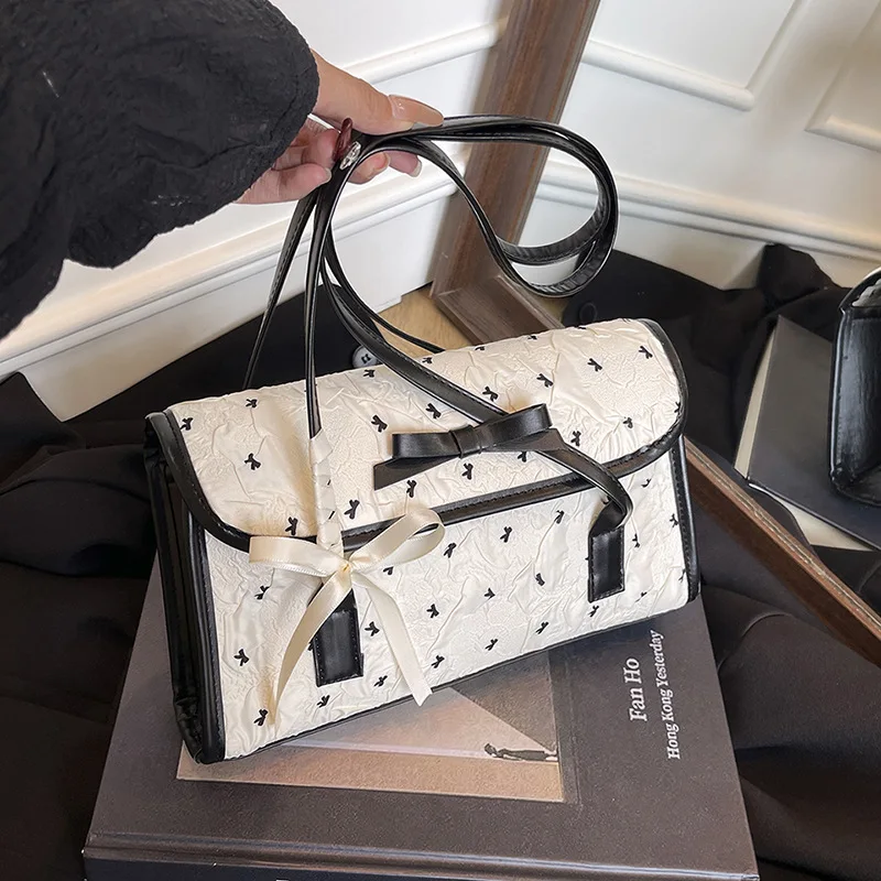 

2025 Women's Color Block Bow Underarm Bag Cute Small Handbag Crossbody Purse for Women Sweet Aesthetic Casual Shoulder Bag​