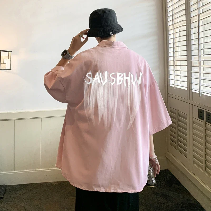 

Men's Oversized Shirts Fashion Letter Print Mens Blouse White 5xl Oversize Shirt Half Sleeves Casual for Men New Clothing