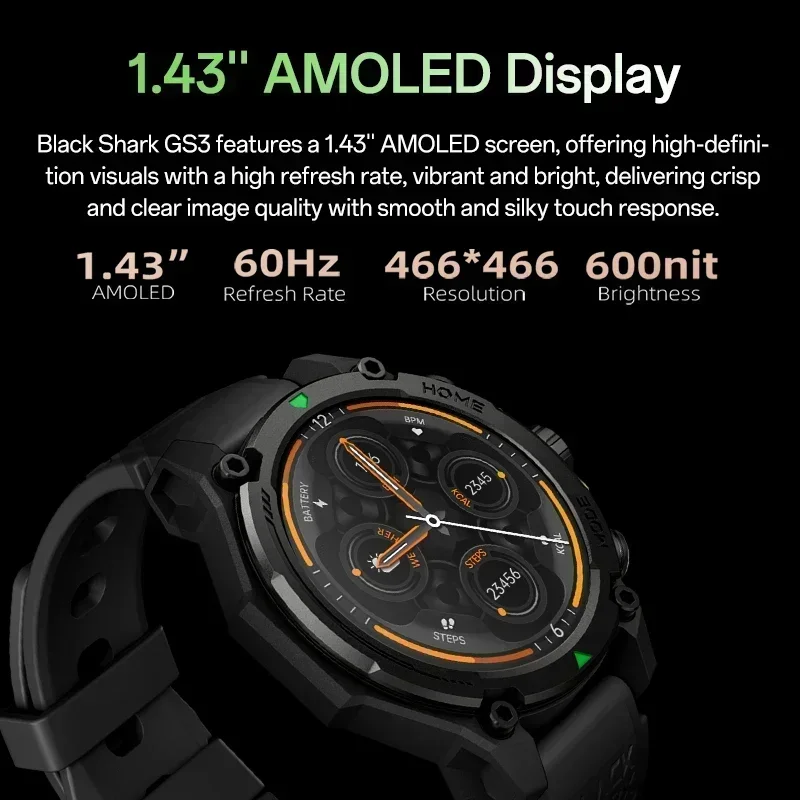 [Estreno mondiale]Blackshark GS3 Smart Watch Versione globale Display AMOLED da 1,43" Posizionamento satellitare GPS Durata della batteria di 21 giorni 5ATM