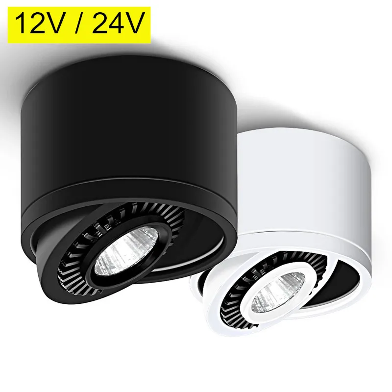 AC/DC 12V 24V COB LED Downlights 5W 7W 12W 15W montowane na powierzchni lampy sufitowe LED światło punktowe 360 stopni obrót LED Downlights