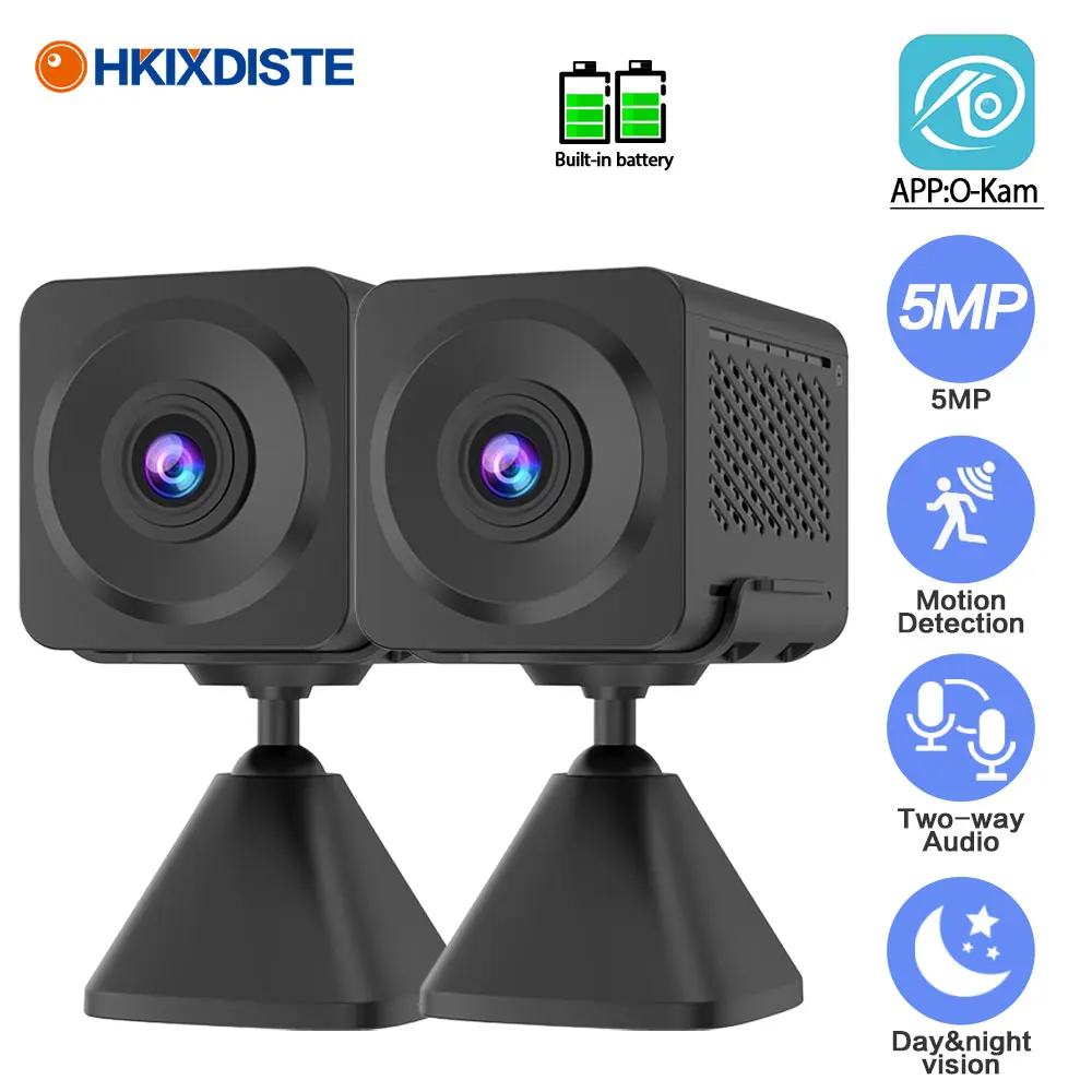 

5MP Mini Wifi Camera Indoor Home Security Camcorder 2 Way Audio Human Detection CCTV Video Surveillance Camera Built-in Battery