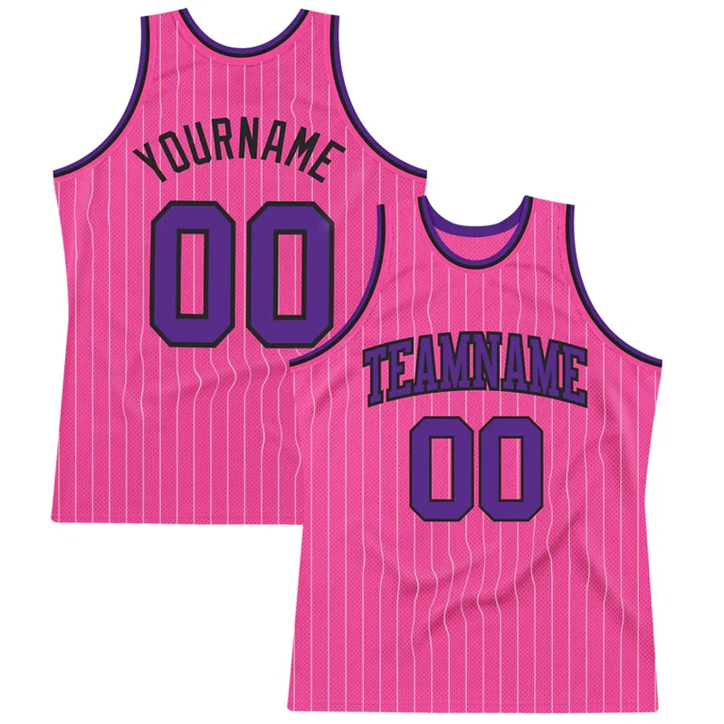 

Pinstripe Graphic Pink Basketball Tank Tops Men Women Custom Name 3D Print Sports Vest Loose Breathable Customized Team Uniform