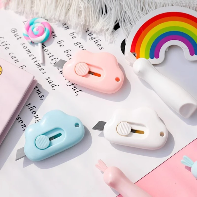 Kawaii Candy Color Clouds Mini Portable Ulity Knife Box Cutter Opener Pocket Stretch Paper Cutters School Office Supplies Gift