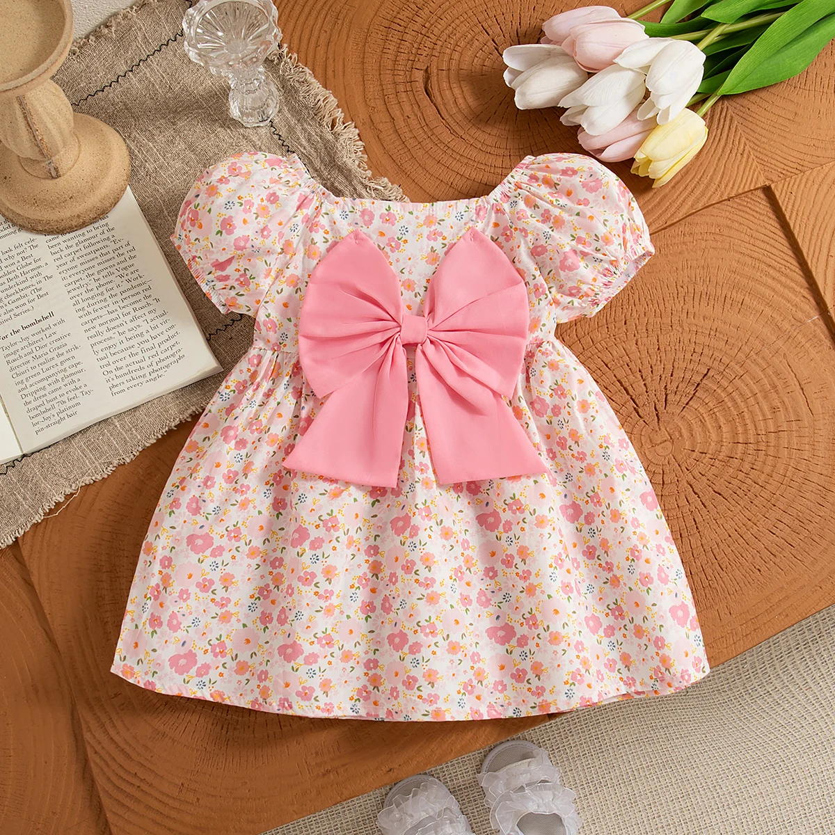 Baby Clothes Girl Summer Full Printed With Bow Decoration Girls\' Dresses Cute Coolred Girl Kid\'s Dress Children\'s Princess Dress