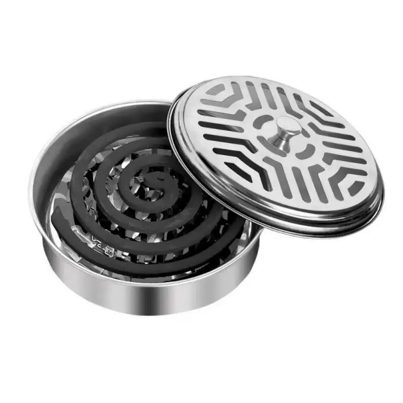 Modern Stainless Steel Round Rack Plate Portable Spiral Cover Mosquito Coil Holder Tray Incense Insect Repellen Candle Holder