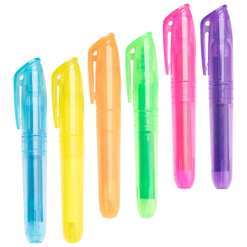 

6pcs Colored Markers Mini Highlighters School Scrapbook Pen Water-based Plastic Highlighting Pens Pink Orange Yellow Green