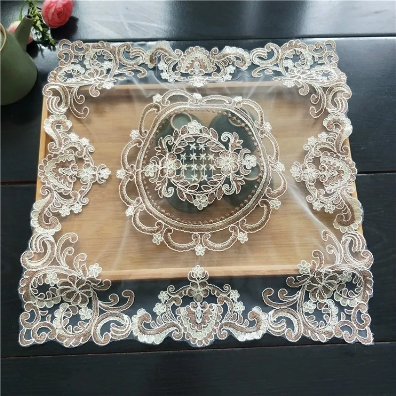 Luxury European Lace Embroidered Fruit Plate Dessert Tea Table Mat Decoration Cloth Coffee Cup Placemat Hotel Restaurant Coaster