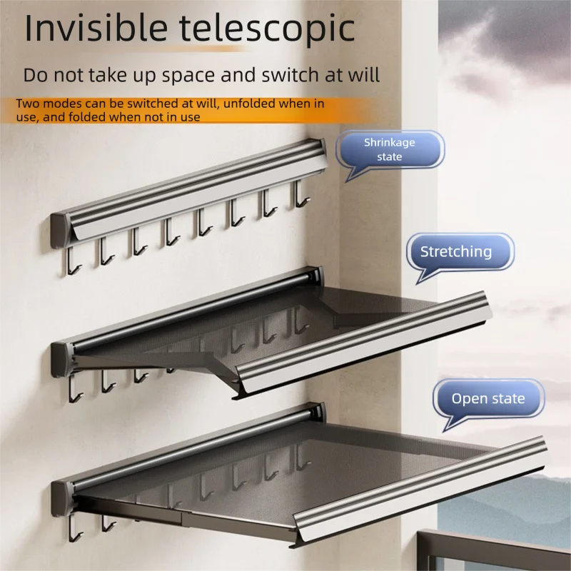 

YM Telescopic Balcony Drying Net Invisible Foldable Shrink Rack Storage Shoe Rack for Shoe Dry Storage Window