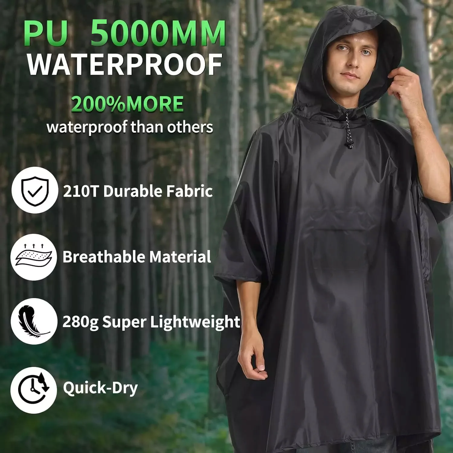 3in1 Full Poncho Adult Waterproof Cover Men\'s Folding Raincoats With Hood For Rain Male Poncho Coat Man Impermeable Trip Camping