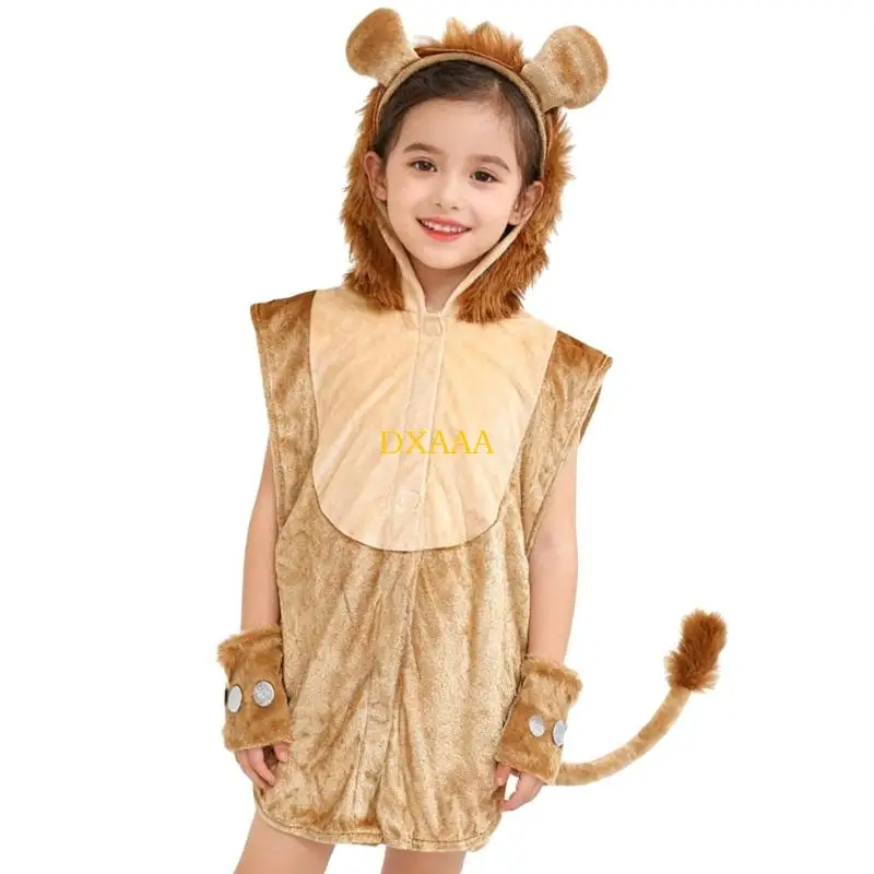 DXAA Animal Lions Costume Lions Ear Headband Tail Jumupsuit Halloween Costume Cosplay Children Day Stage Performances Props