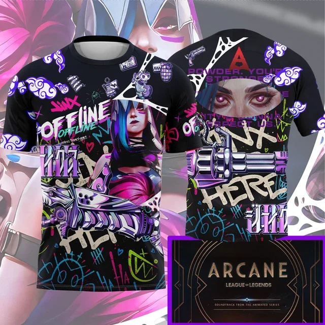 Popular Hip Hop Anime 3D Print Men Women T-shirt Arcane League Jinx T-Shirts O-neck Short Sleeve Top Casual Streetwear Kids Tees