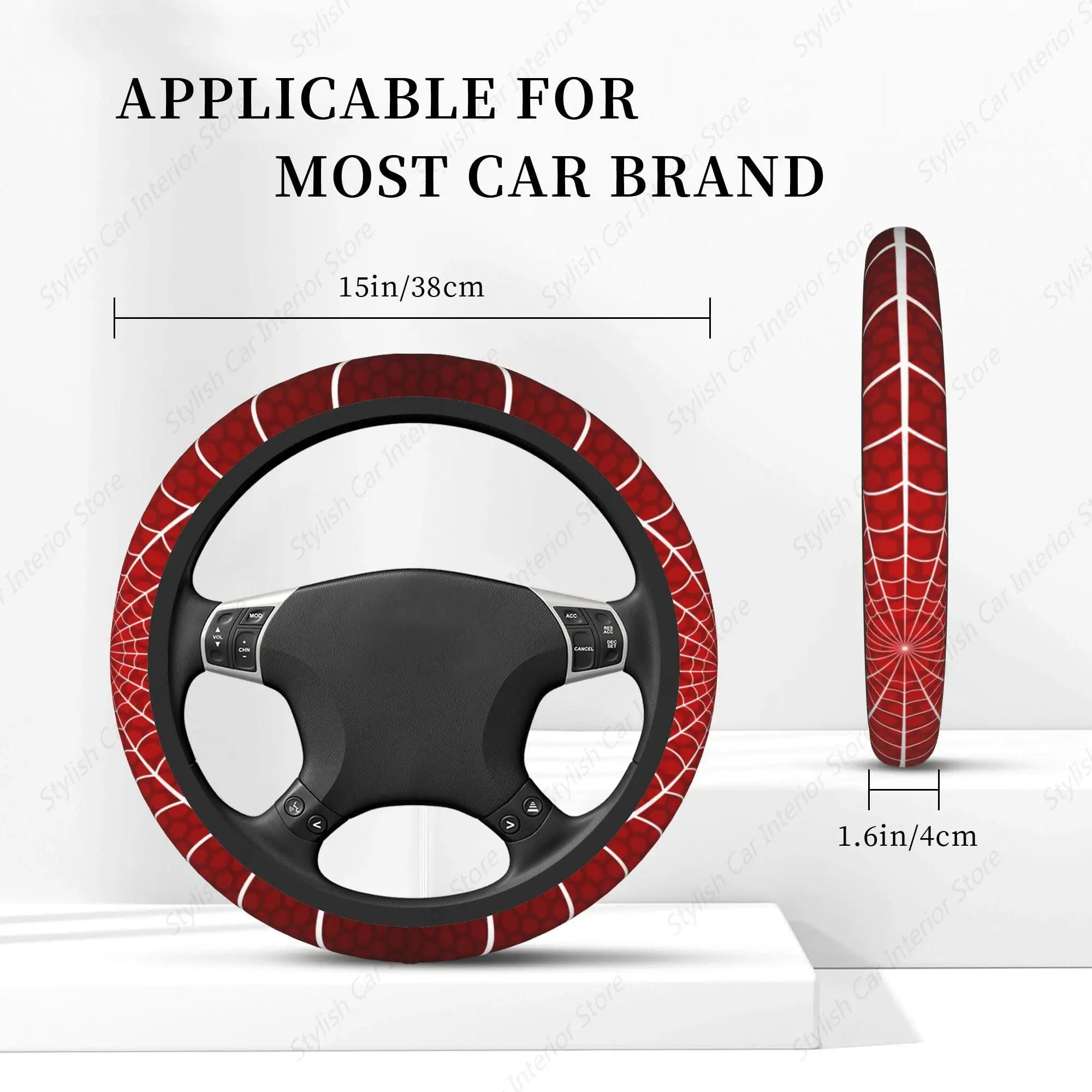 Red Spider Web Cobweb Car Steering Wheel Cover, Non-Slip Absorbing Sweat Car Wheel Cover Accessories for Men Women Universal