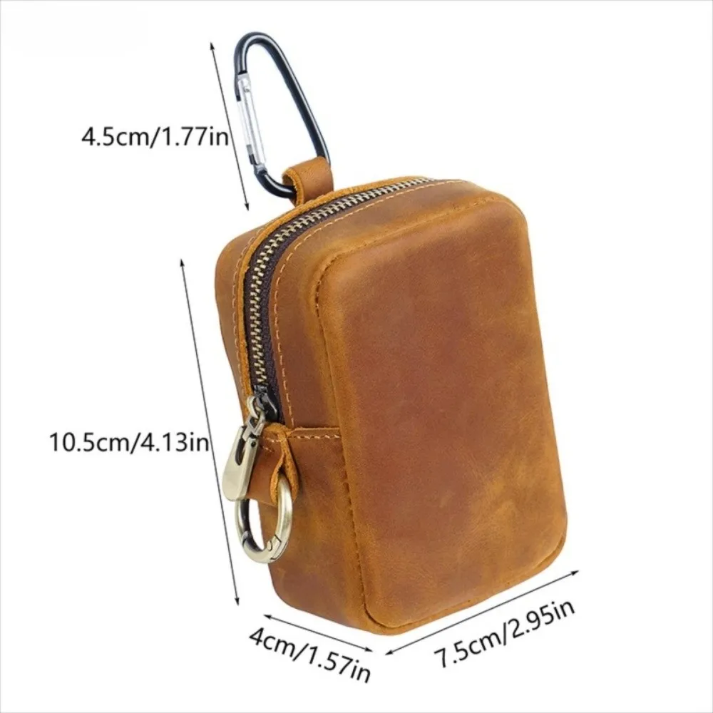 New Mini Leather Waist Pack Solid Color Zipper Key Holder Belt Waist Bag Waterproof Hook Design Keychain Pouch Men's Accessories