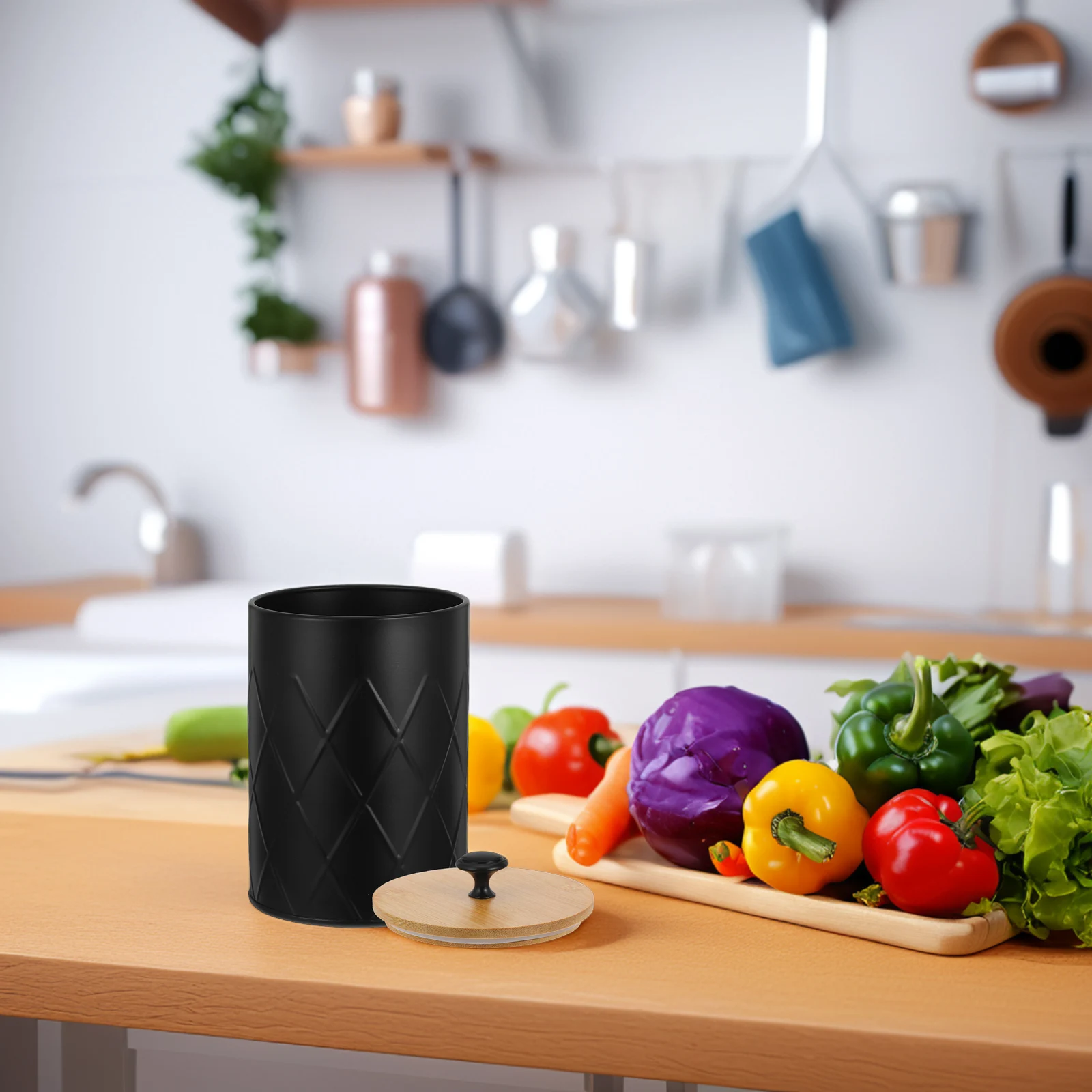 

Metal Kitchen Canister Countertop Airtight Bamboo Lid Large Coffee Beans Sugar Flour Tea Storage Jar Small Canisters with Lids