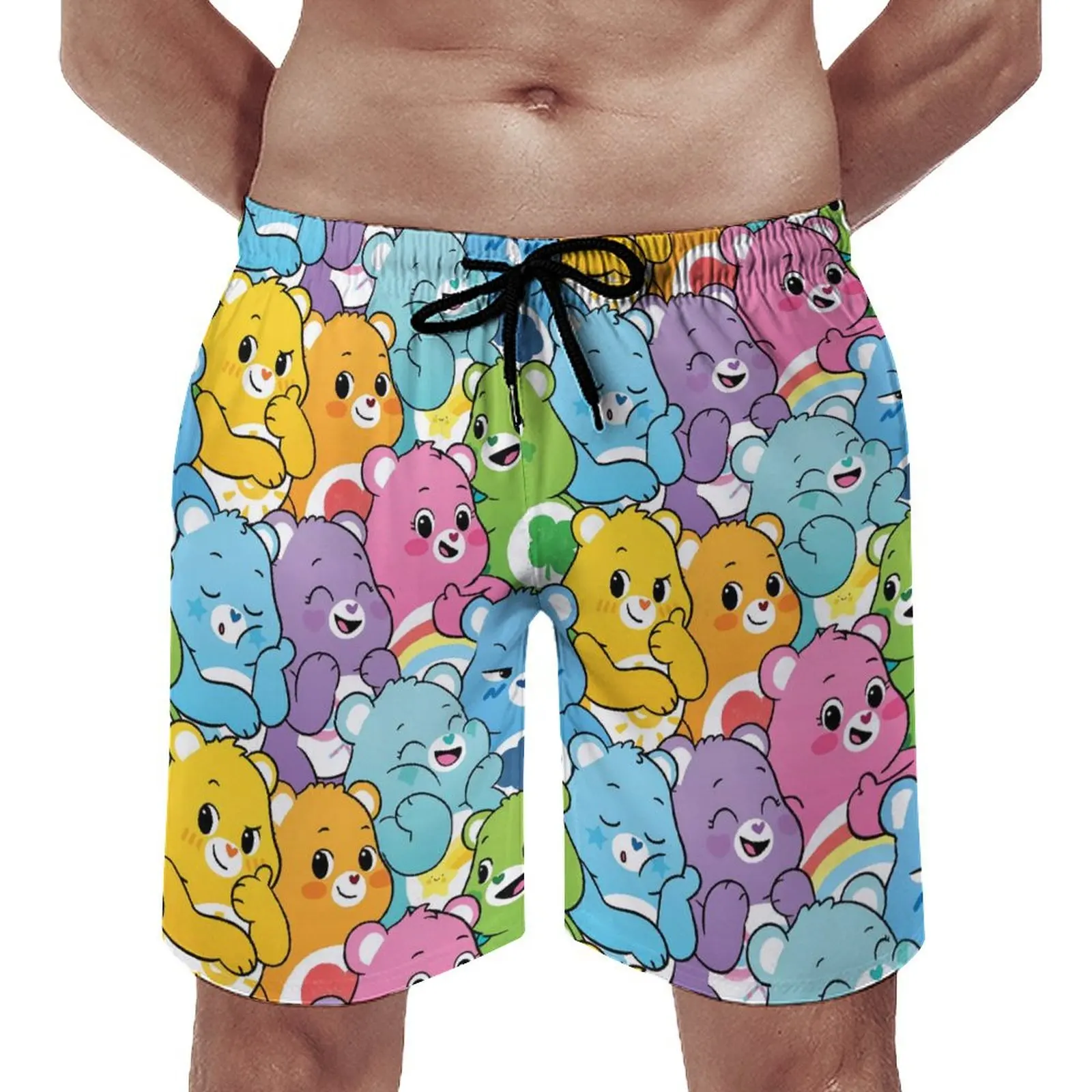 Pantalones de verano con estampado de dopamina para hombre y mujer, ropa informal holgada con ilustración de oso bonito de dibujos animados, con cordón, para playa