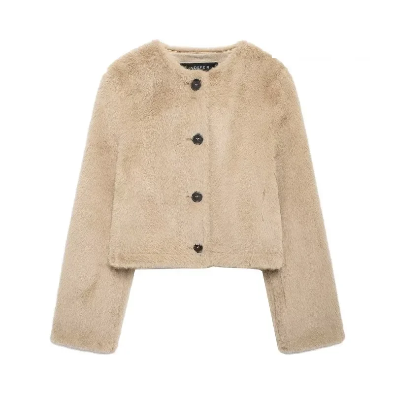 

TRAFZR Snow Parka Winter Coat Female Elegant Luxury Women's Coat Solid Vintage Artificial Fur Coats Warm Woman Winter Coats