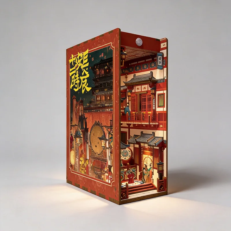 Tang Dynasty Style Ancient Architecture Book Nook Kit Wooden DIY with LED Light Gift for History Enthusiasts Home Decor