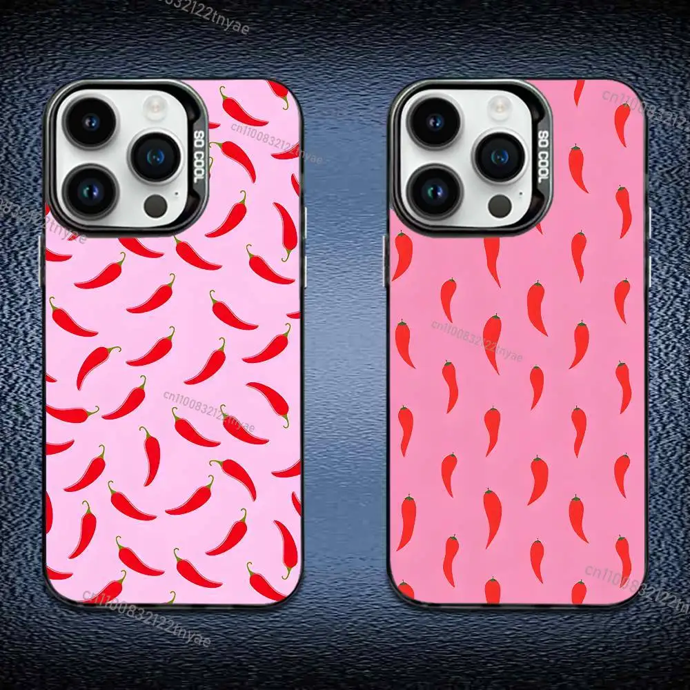 

Spicy Red Chili Peppers Phone Case IMD Color Silver Shell For IPhone 17,16,15,14,13,12,11 Pro Max Plus Black Cover