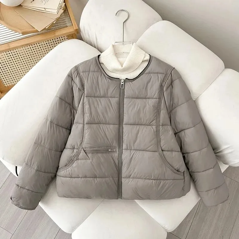 

Fashion Lightweight Short Down Cotton Jacket Women Autumn Winter New Long Sleeved Cotton Padded Warm Coat Female Casual Lady Top