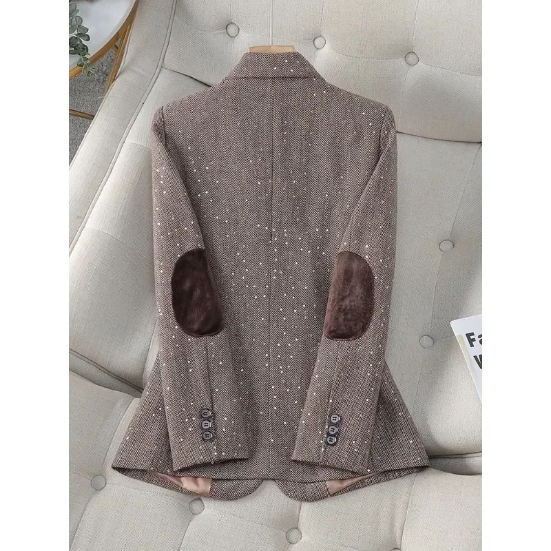 Chaqueta informal de manga larga para mujer, abrigo de un solo pecho, color gris café, moda de otoño e invierno