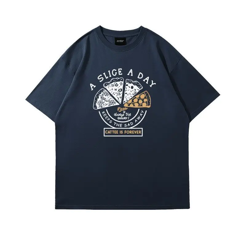 Camiseta En Coton Imprimé Pizza Americicana Haut D'été Décontracté À Manches Courtes Et Col Rond Pour Hommes