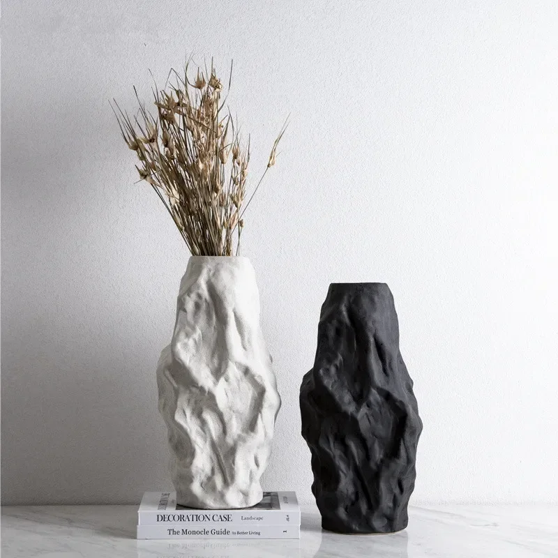 Irregular Ceramic Vase Black and White Abstract Simulation Stone Coral Flower Handicraft Ornaments Decoration