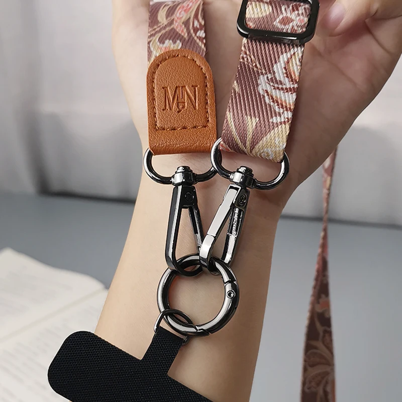 Retro Pattern Crossbody Cell Phone Lanyard Adjustable Hanging Neck Mobile Phone Strap Lanyard Pendant With Universal Card Gasket