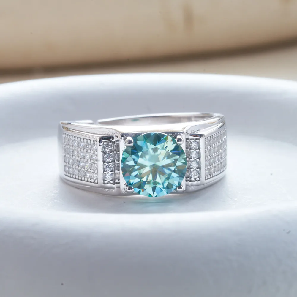 1 carat natural blue color moissanite ring man ring 100% 925 Sterling Silver man finger ring  Wedding Party Jewelry gift