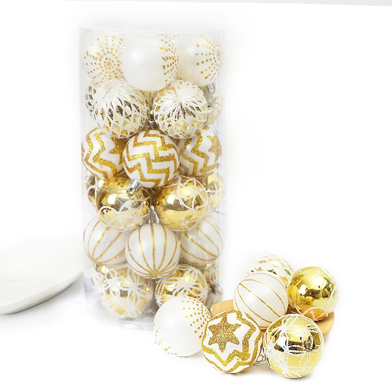 

30PCS/Set Gold&White Painted Shatterproof Christmas Balls Festive Wedding Hanging Ornament 2024 Christmas Trees Home Decor Props