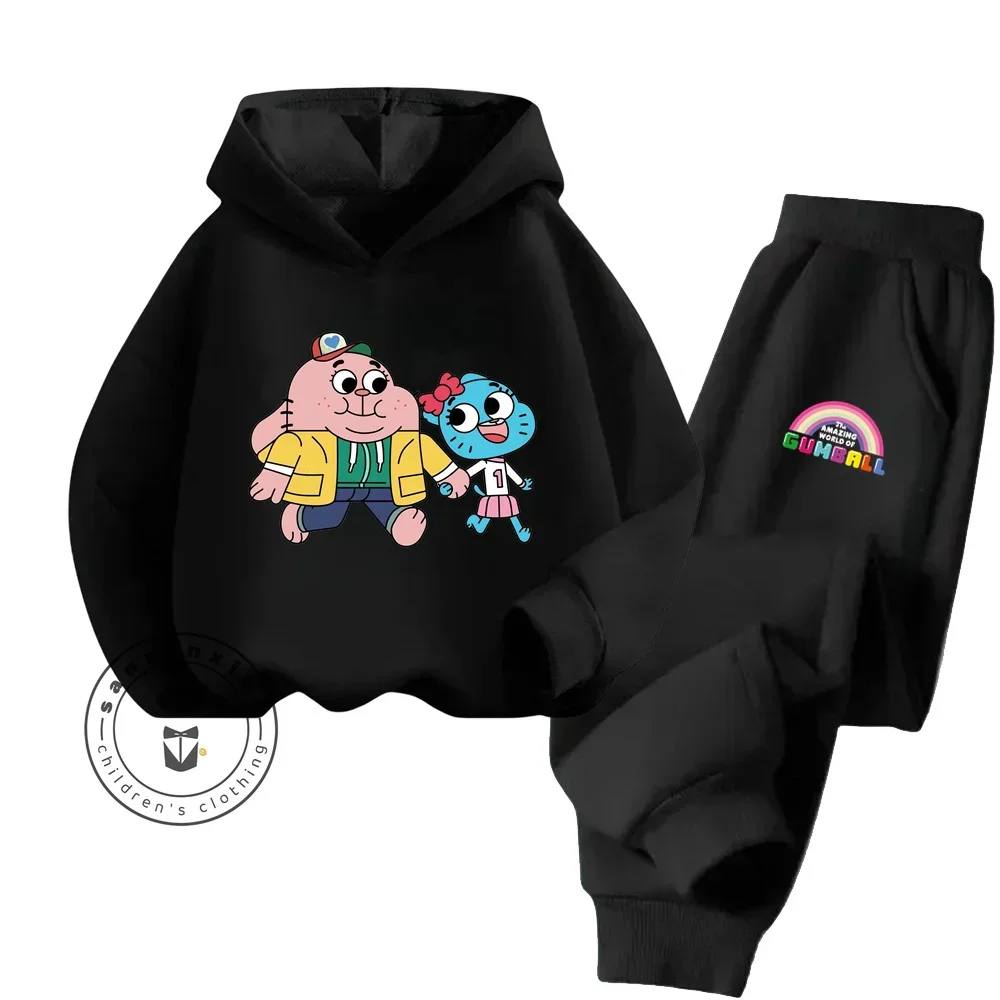 Spring and Autumn Cartoon Amazing World of Gumball Pure Cotton Hoodie Antibacterial and Durable Boys and Girls Sports Hoodie Set