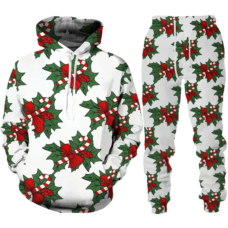 Kerst Kerstman 3D Print Hoodies Pak Mannen Vrouw Trainingspak Broek 2 stks Nieuwjaar Party Casual Trui Losse Sweatshirts Sets
