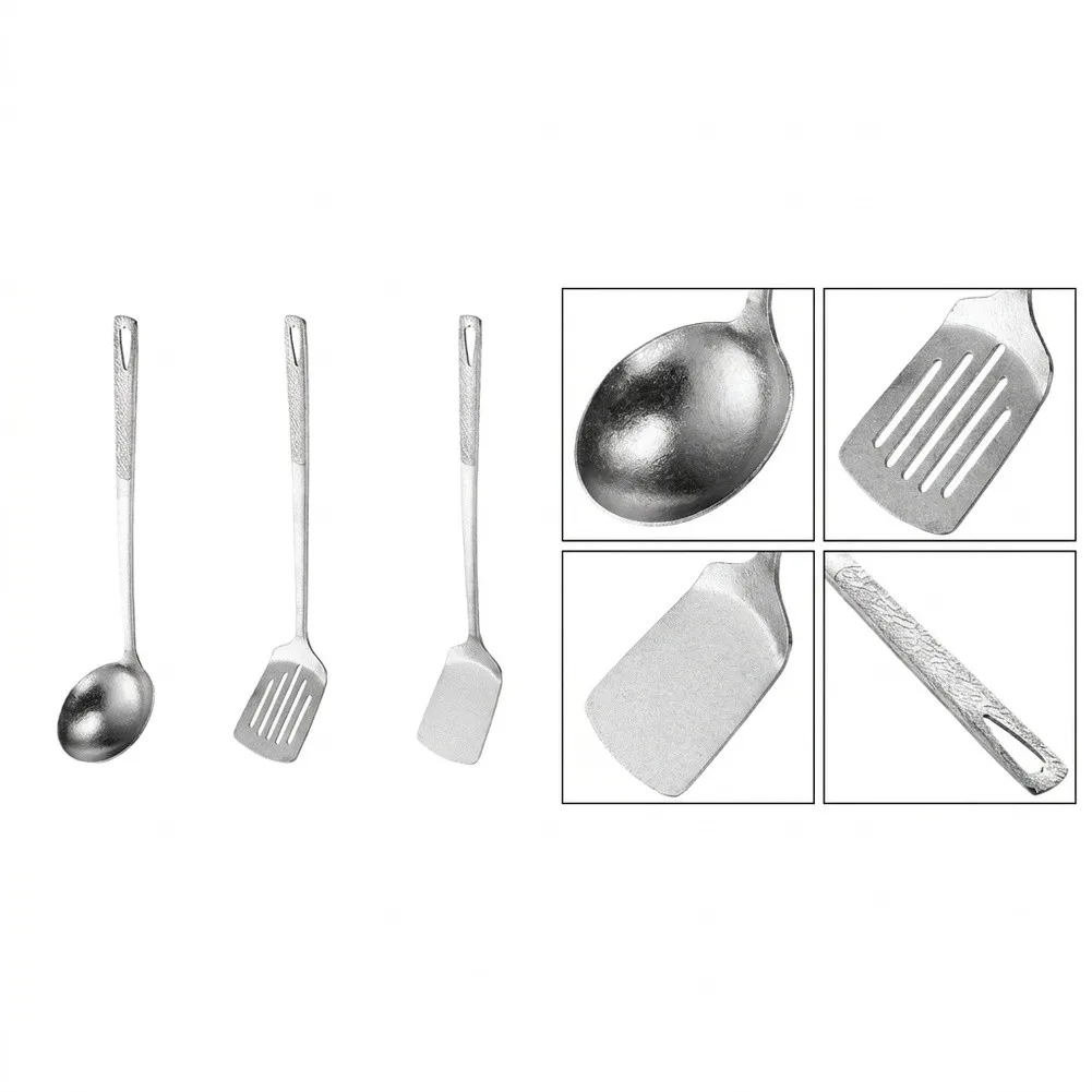 3PCS Titanium Kitchen Utensils Set Heat Resistant Spatula Ladle Turner= For Non-Stick Cookware Outdoor Camping 32*7*7